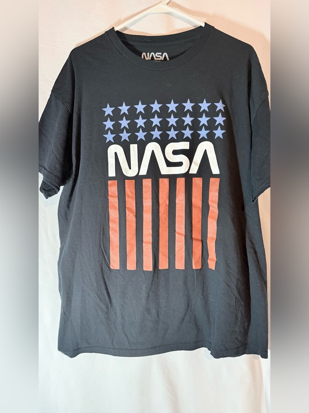 NASA Hybrid Apparel XL Black American Flag Graphic T Shirt Space Logo Tee